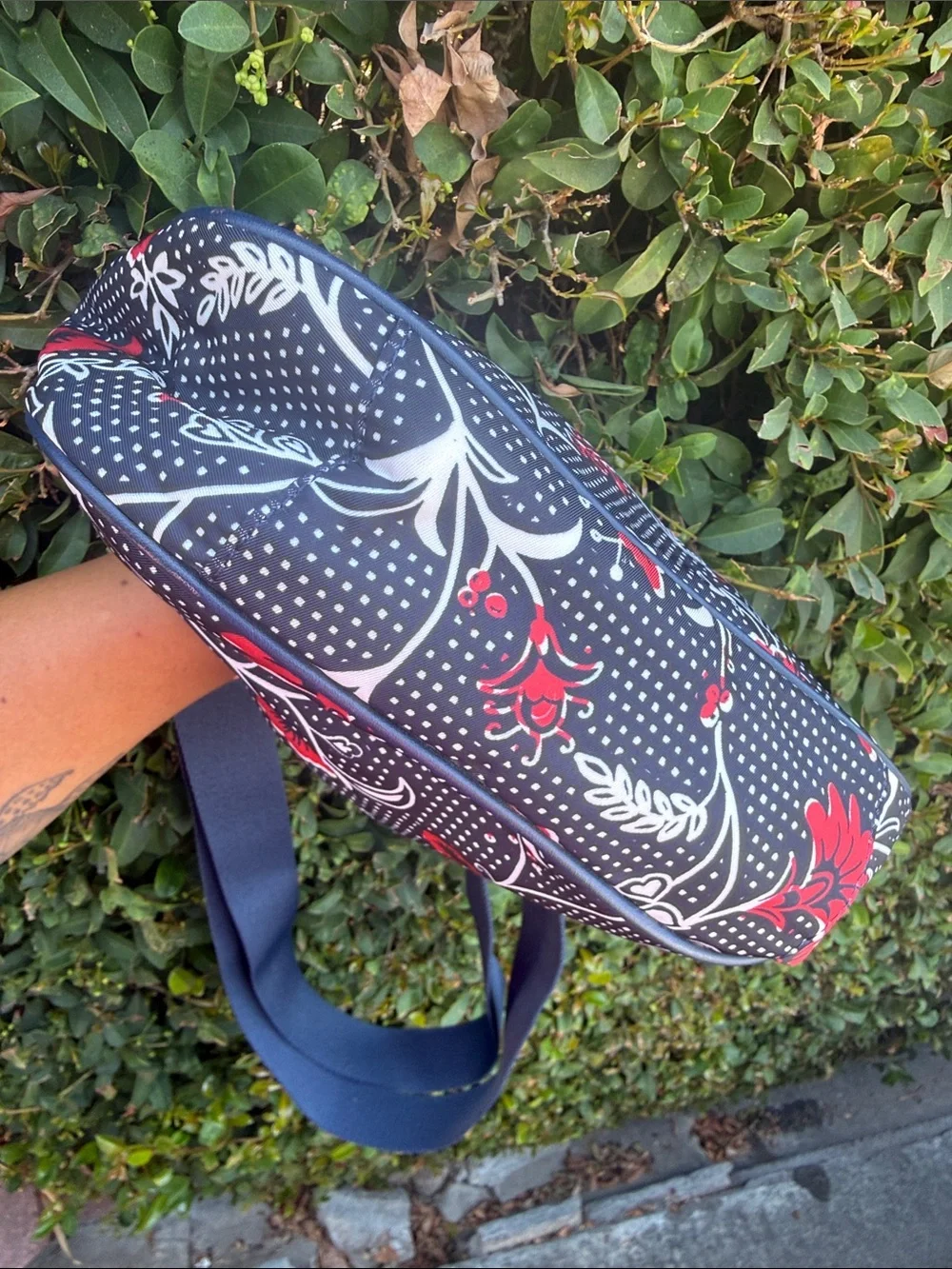 Tory Burch Navy Crossbody with Red Floral Print